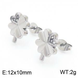 European and American fashion stainless steel four leaf clover studded diamond women's charming silver earrings - KE110788-ZC