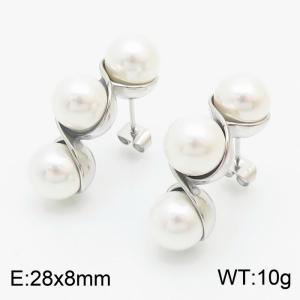28x8mm C-Shape Pearls Charm Earrings For Women Stainless Steel Earrings Silver Color - KE110883-HM
