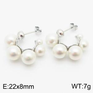 22x8mm C-Shape Pearls Charm Earrings For Women Stainless Steel Earrings Silver Color - KE110885-HM