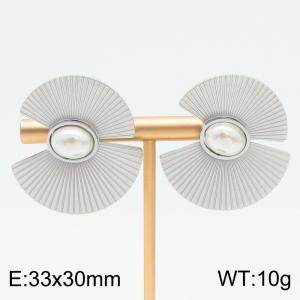 33x30mm Geometrical Pearls Charm Earrings For Women Stainless Steel Earrings Silver Color - KE110891-HM