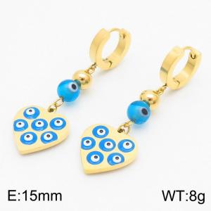 15mm Heart Shape Eyes Charm Earrings For Women Stainless Steel Earrings Gold Color - KE110896-HM