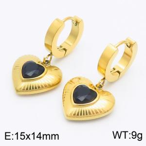 15x14mm Black Heart Charm Earrings For Women Stainless Steel Earrings Gold Color - KE110900-HM