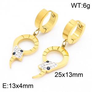 Diamond snake shaped gold pendant with stainless steel ear buckle - KE111031-SP