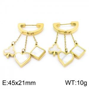 Playing Card White Fritillaria Flower Pendant Gold Stainless Steel Earrings - KE111039-SP