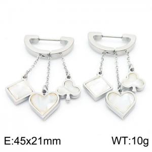 Playing Card White Fritillaria Flower Pendant Steel Stainless Steel Earrings - KE111040-SP