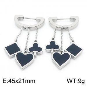 Playing Card Black Flower Pendant Steel Stainless Steel Earrings - KE111042-SP