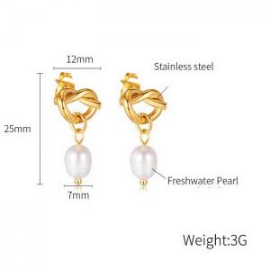 Fashionable freshwater pearl gold knotted titanium steel earrings - KE111044-WGTY