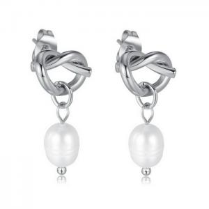 Fashionable freshwater pearl steel knotted titanium steel earrings - KE111045-WGTY