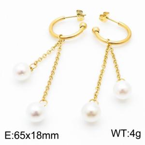 Temperament Pearl Earrings Women Jewelry Tassel Earrings Gold Plated Hoop Earrings - KE111086-BI