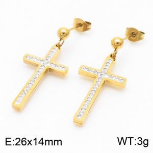 Retro Gold Cross Titanium Steel Micro Drill Earnails - KE111088-MW