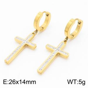 Retro Gold Cross Titanium Steel Microdrill Earrings - KE111090-MW