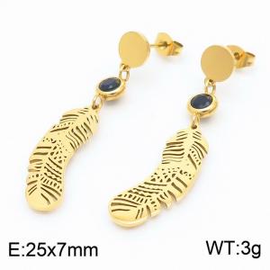 Vintage gold hollow feather titanium steel earrings - KE111091-MW