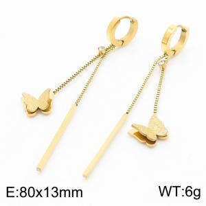 Tassel Long Butterfly Titanium Steel Earrings - KE111096-MW