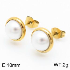 Korean white pearl stainless steel earrings - KE111172-KFC