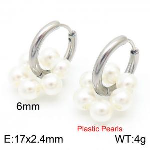 Women's High Faux pearls Silver Hoop Earrings Stainless Steel - KE111183-Z