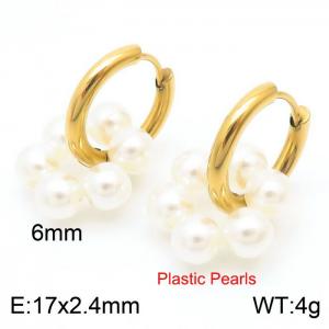 Women's High Faux pearls Gold Hoop Earrings Stainless Steel - KE111184-Z
