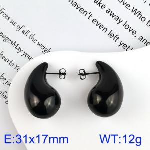 Women's black stainless steel drop shaped earrings - KE111203-KFC