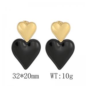 Korean style size love black stainless steel earrings - KE111208-KFC