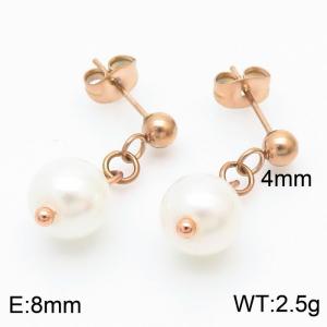 Wholesale Rose Gold Plated Ball Bead Drop Pearl Earrings Stainless Steel Earrings Jewelry - KE111209-ZC
