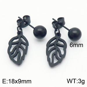 Popular Black Earrings Stainless Steel Hollow Leaf Feather Earrings Fine Jewelry - KE111212-ZC