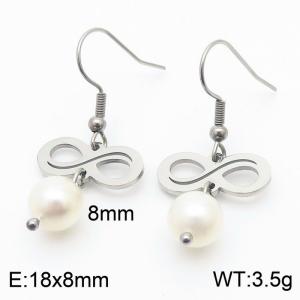 European and American fashion stainless steel ear hook creative black hollow 8-shaped connection pearl pendant temperament silver earrings - KE111242-ZC