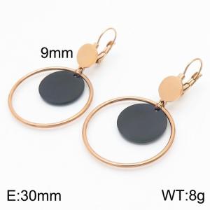 European and American fashion stainless steel creative hollow out circle clip black small circular pendant temperament rose gold earrings - KE111256-ZC