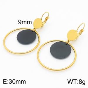 European and American fashion stainless steel creative hollow out circle clip black small circular pendant temperament gold earrings - KE111259-ZC