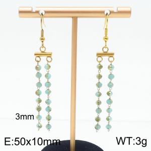 Long gradient green bead tassel stainless steel golden ear hook - KE111266-Z