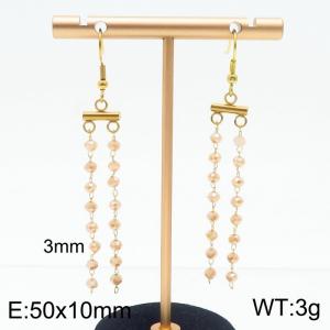 Long gradient pink bead tassel stainless steel golden ear hook - KE111267-Z