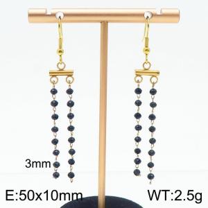 Long black bead tassel stainless steel golden ear hook - KE111268-Z