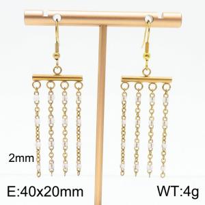 Titanium Steel Tassel Bohemian Gold White Earrings - KE111288-Z
