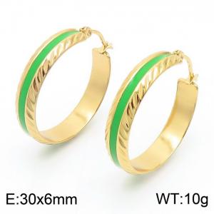 Green drop glaze stainless steel circular earrings with niche design for women - KE111300-KFC