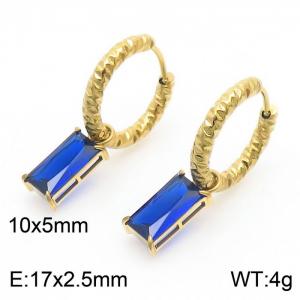 French retro rectangular blue zircon stainless steel women's earrings - KE111302-KFC