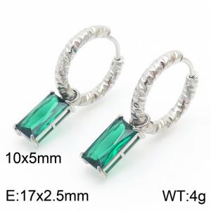 French retro rectangular green zircon stainless steel women's earrings - KE111309-KFC