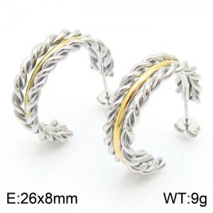 C-shaped Fried Dough Twists gold stainless steel earrings - KE111322-KFC