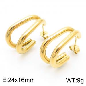 Double layer C-shaped earrings, gold stainless steel earrings, earrings - KE111356-KFC