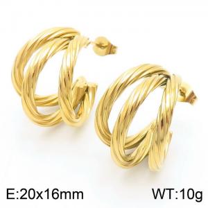 C-shaped pattern gold stainless steel earrings and studs - KE111357-KFC