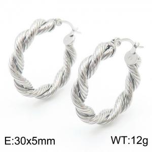 Simple and elegant steel color titanium steel twisted pattern earrings - KE111379-KFC