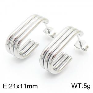 Titanium steel three-layer ring U-shaped open earrings - KE111380-KFC