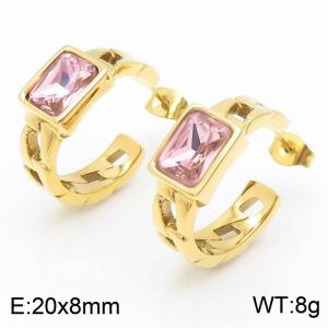 Stainless Steel Light Pink Stone Charm Earrings Gold Color - KE111460-GC