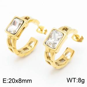 Stainless Steel White Stone Charm Earrings Gold Color - KE111463-GC