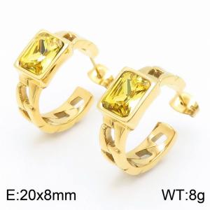 Stainless Steel Yellow Stone Charm Earrings Gold Color - KE111464-GC