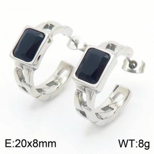 Stainless Steel Black Stone Charm Earrings Silver Color - KE111465-GC
