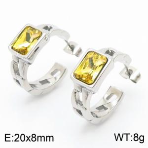 Stainless Steel Yellow Stone Charm Earrings Silver Color - KE111469-GC