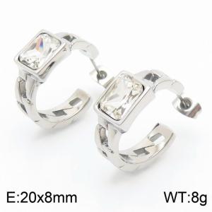 Stainless Steel White Stone Charm Earrings Silver Color - KE111471-GC