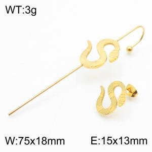 Patterned Snake shaped Ear Hanger Stainless Steel Gold Ear Sting Ear Studs - KE111724-NT