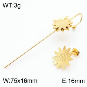 Sunflower Ear Hanging Stainless Steel Gold Ear Sting Ear Studs - KE111726-NT