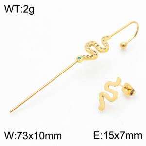 Snake shaped ear hook stainless steel golden piercing needle earrings - KE111728-NT