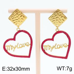 Romantic Red Crystal Hollow Heart my love Drop Earrings Charm Stainless Steel Earrings - KE112139-FA