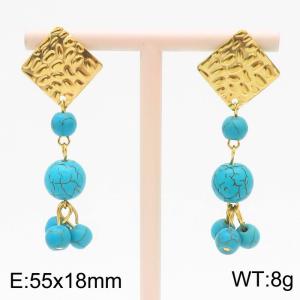 Fashion Geometric Earrings Jewelry Turquoise Bead Long Earrings 18k Gold Plated Stainless Steel Earrings - KE112141-FA